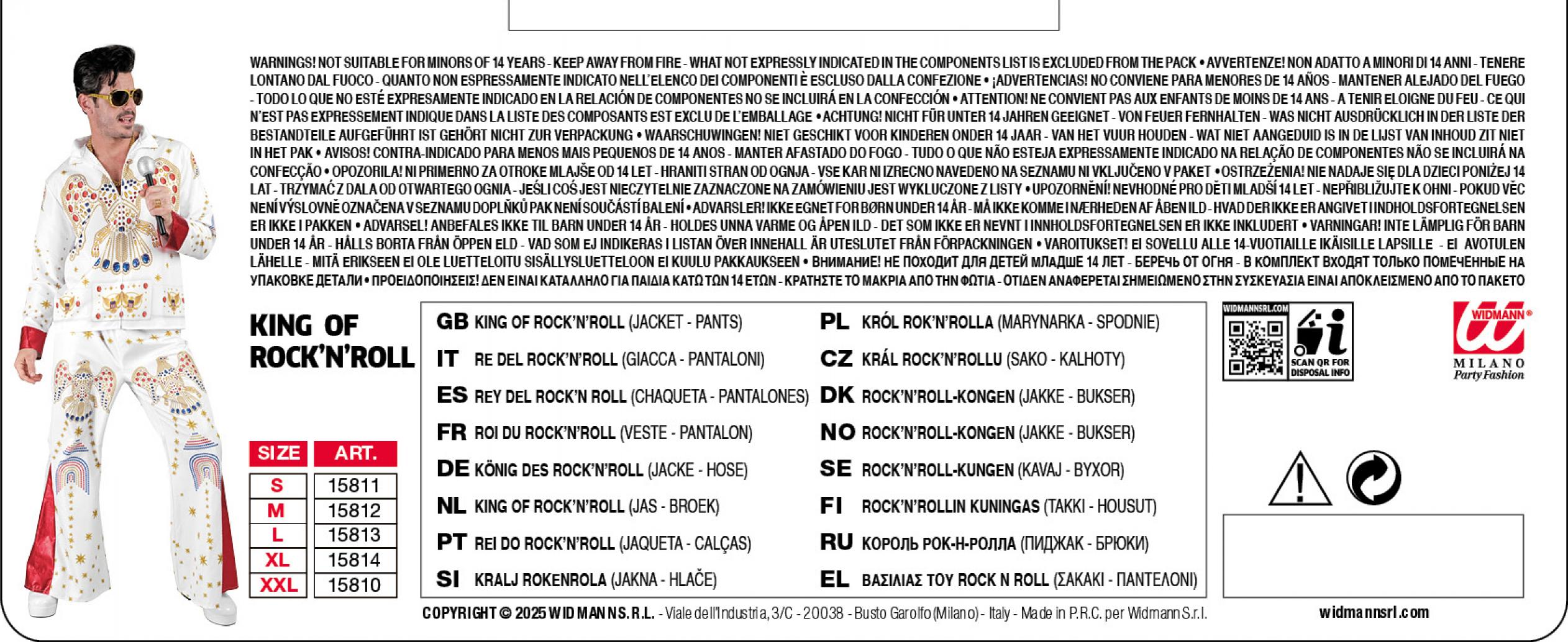 Déguisement Fast Costume Elvis roi du Rock'n Roll réaliste taille S