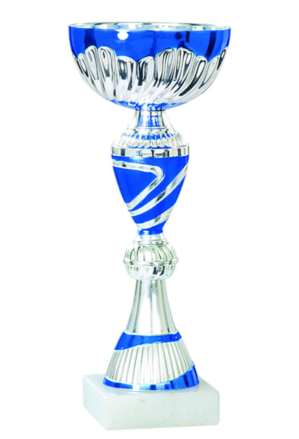 Coupe métal bleue + socle marbre 25cm - 2572