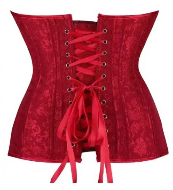 Corset bustier rouge à agrafes et lassets gothique à motifs taille L