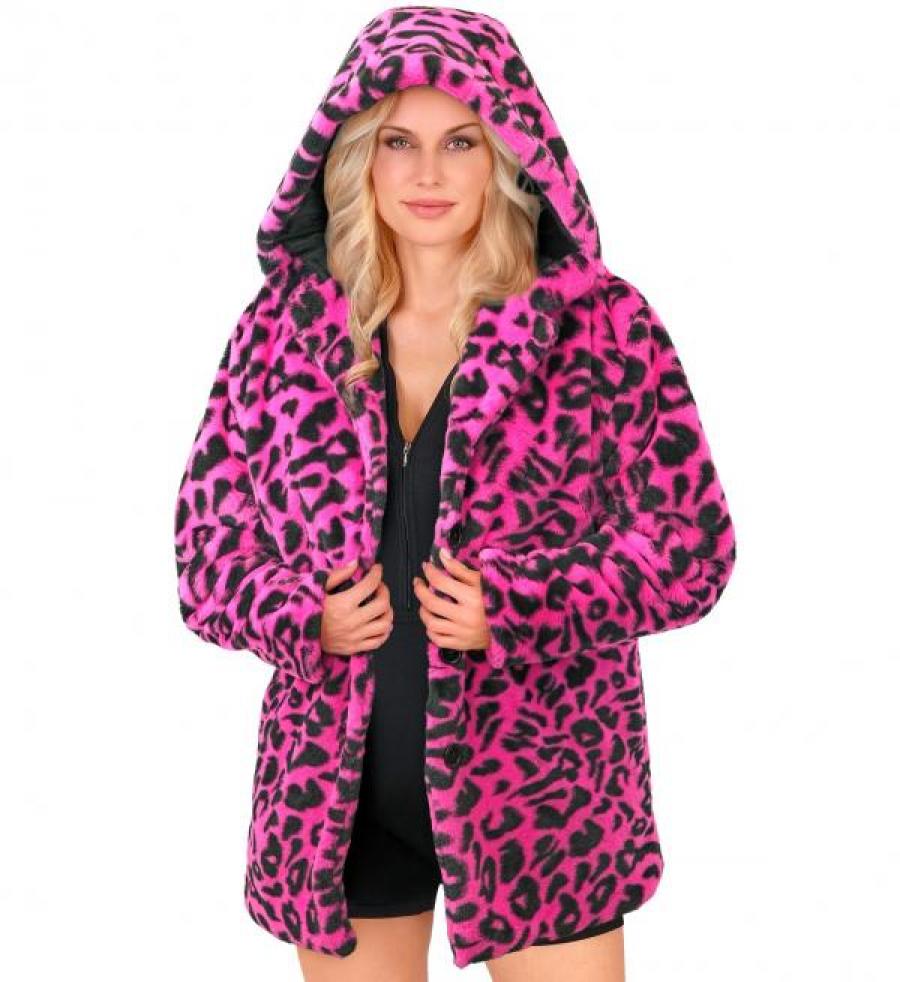 Veste en peluche fausse fourrure léopard rose mixte taille L/XL