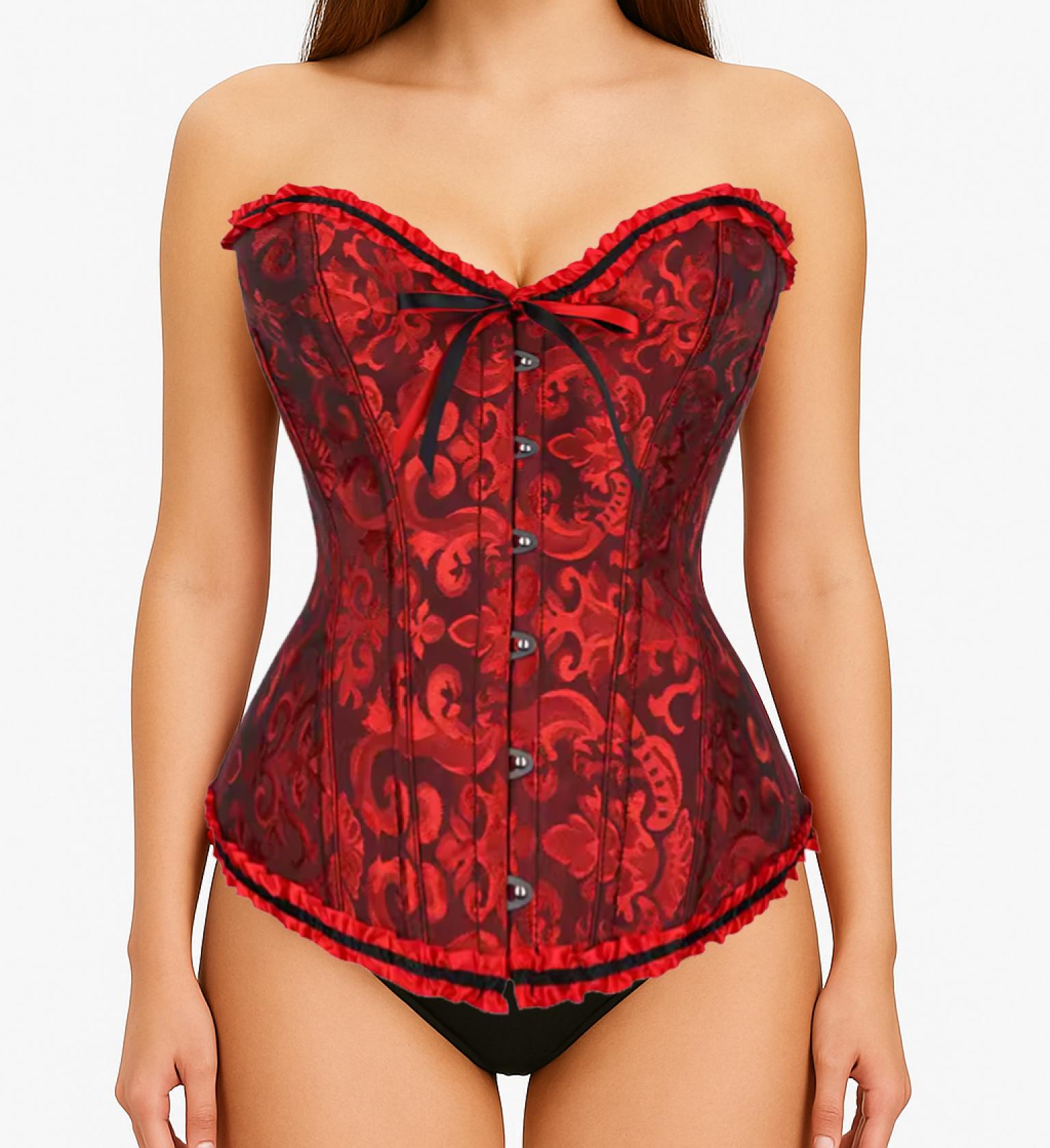 Corset bustier rouge à agrafes et lassets gothique à motifs taille S
