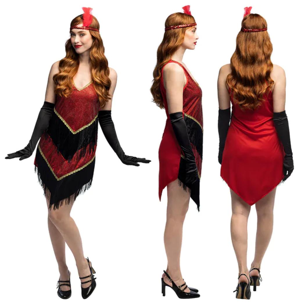 Robe charleston rouge avec franges noires taille S