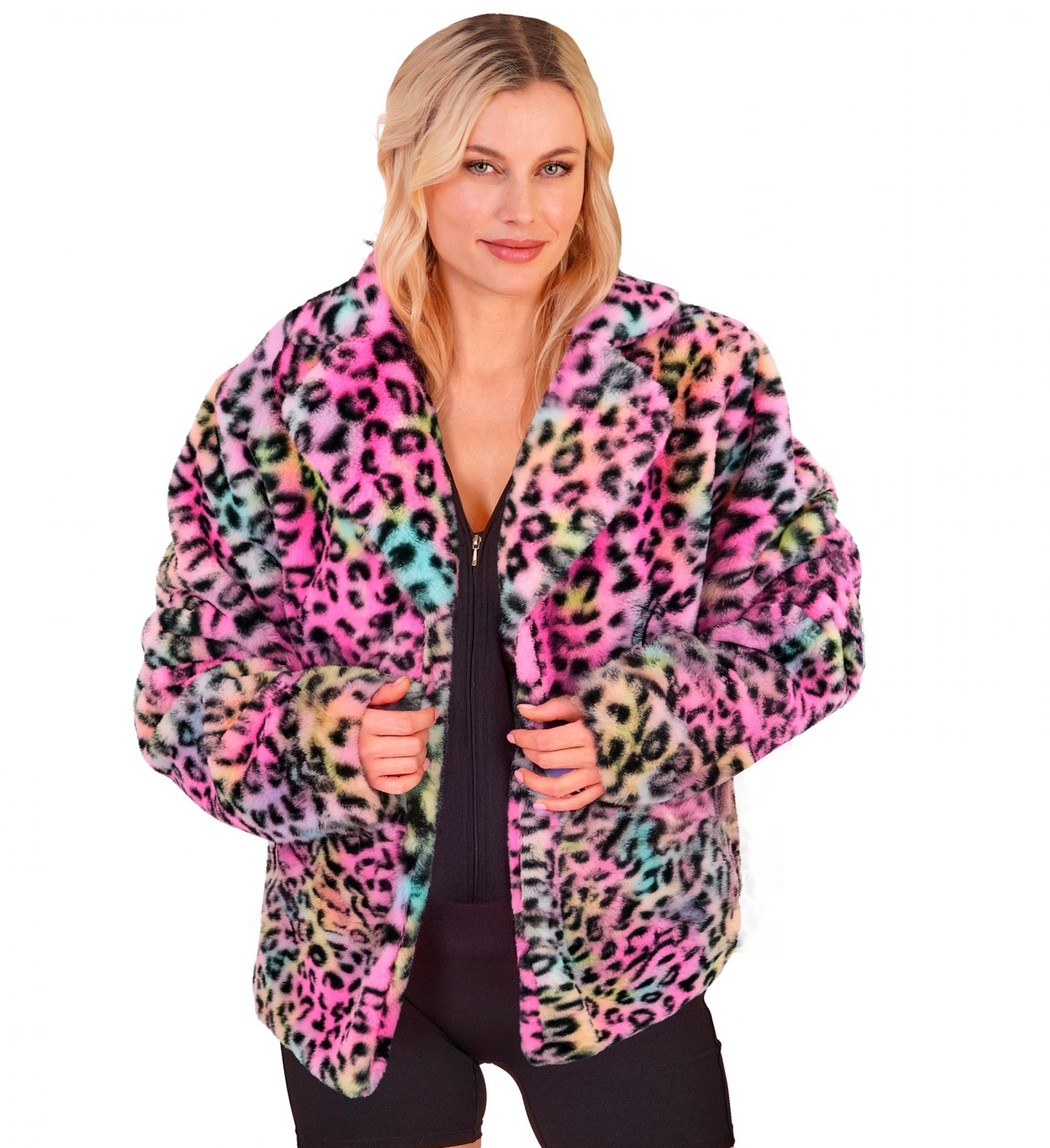 Veste en peluche fausse fourrure léopard multicolore femme taille XXL