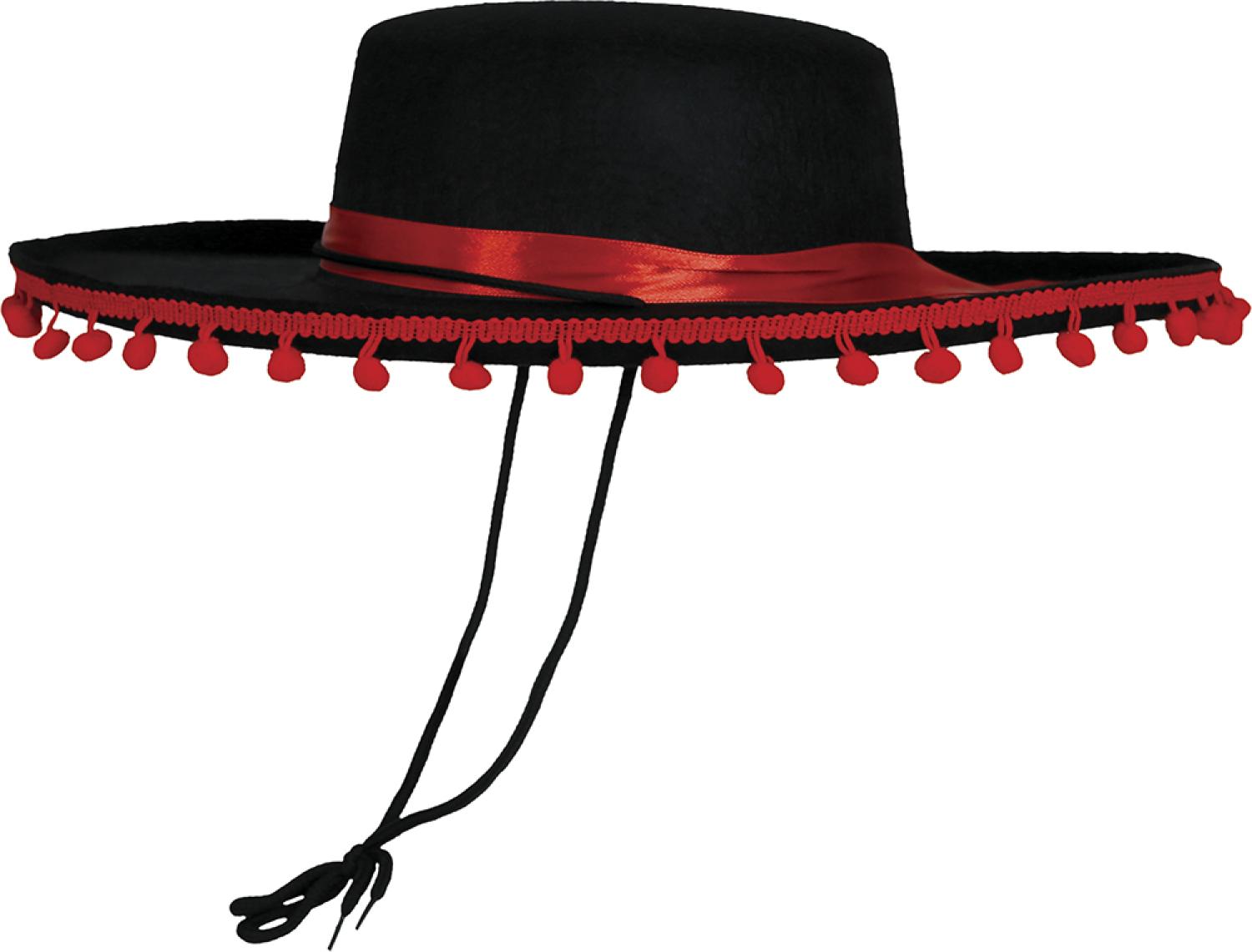 Chapeau espagnol avec pompoms rouges