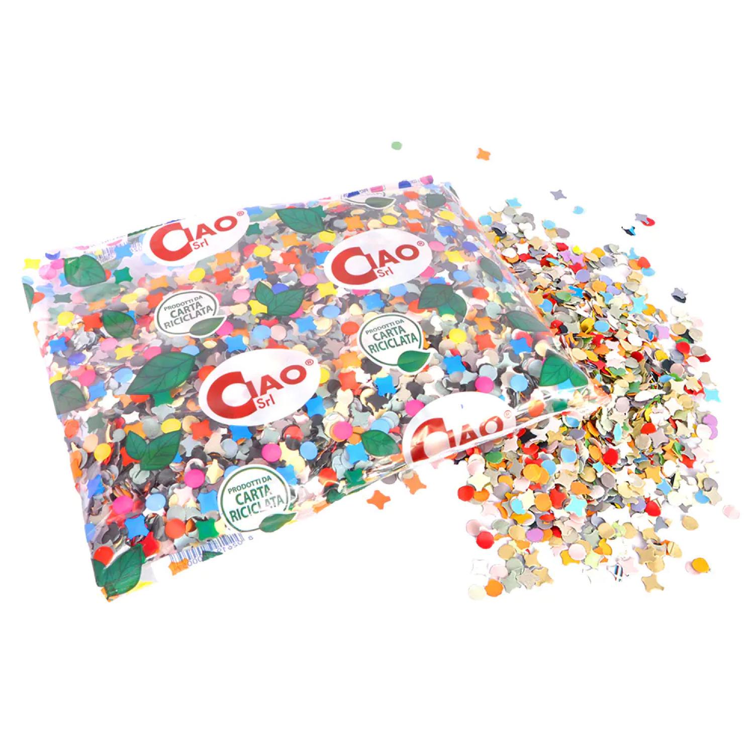 Palette de 1600 pochettes de 200g de confettis multicolores carnaval corso