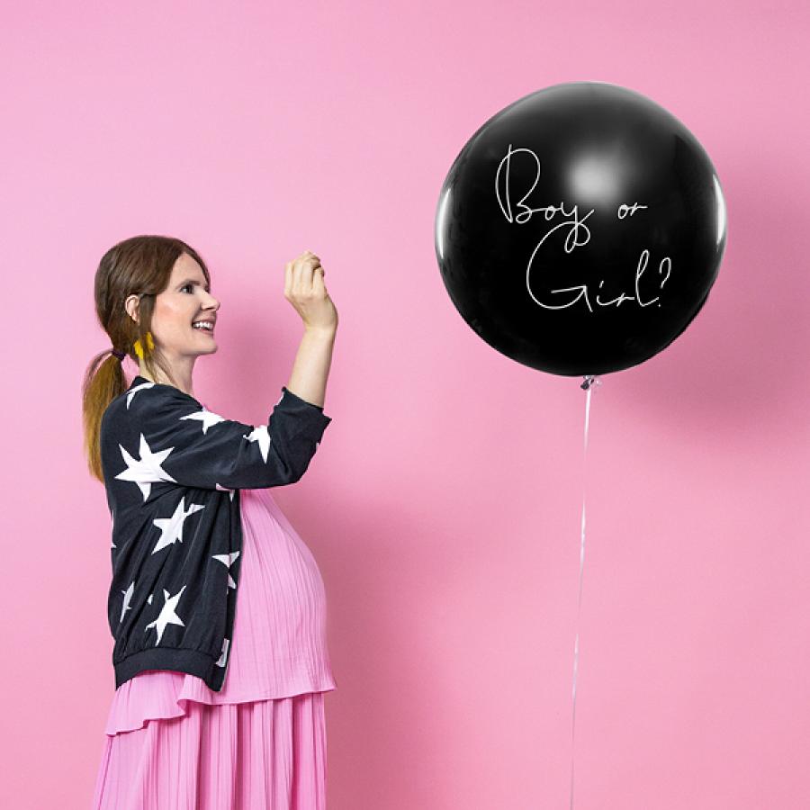 Ballon géant 1 mètre noir Baby Shower garçon confettis