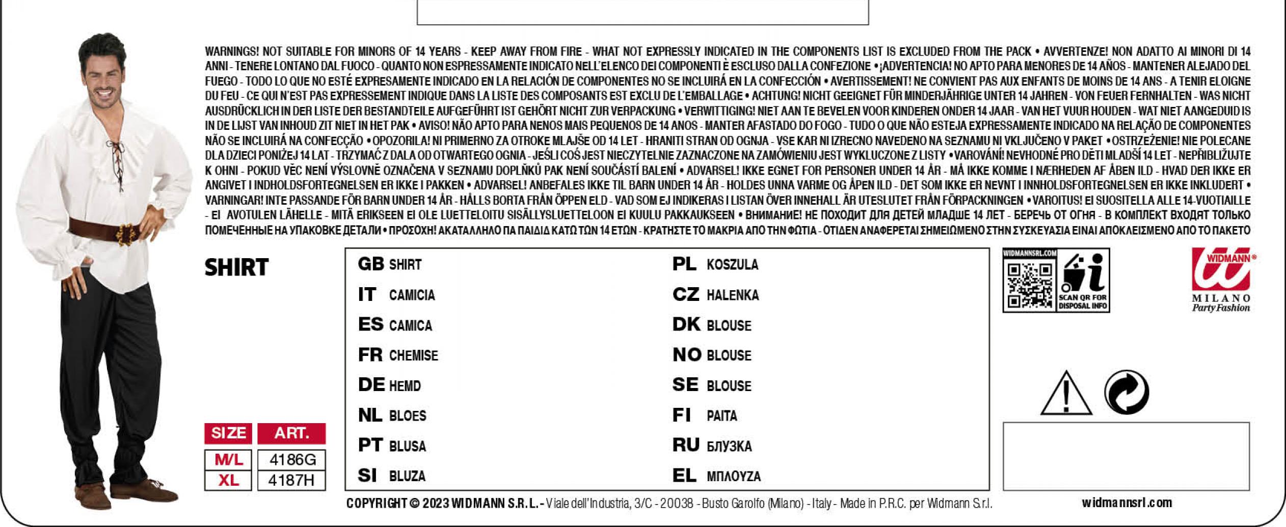 Chemise pirate ou renaissance blanche taille M/L