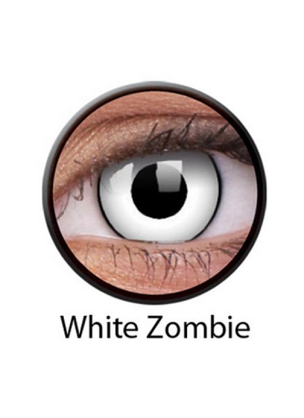 Paire de lentilles cosmétiques 1 semaine ZOMBIE blanche tour noir hebdomadaire