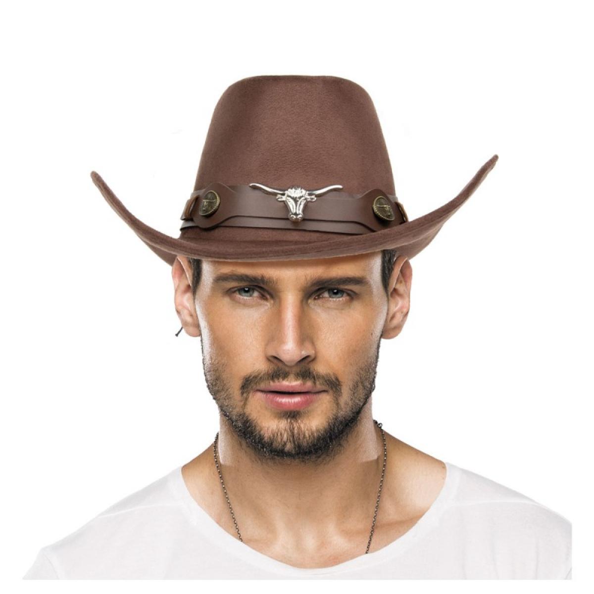 Chapeau de cow-boy marron imitation daim avec bandeau de qualité