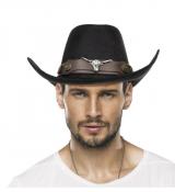 Chapeau de cow-boy noir imitation daim avec bandeau de qualité