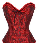 Corset bustier rouge sombre à agrafes et lassets gothique à motifs taille M