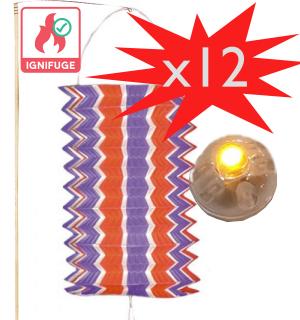Lot 12 lampions tricolores France avec bougies LED et porte-lampions