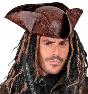 Tricorne pirate imitation cuir marron Neptune