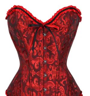 Corset bustier rouge sombre à agrafes et lassets gothique à motifs taille S
