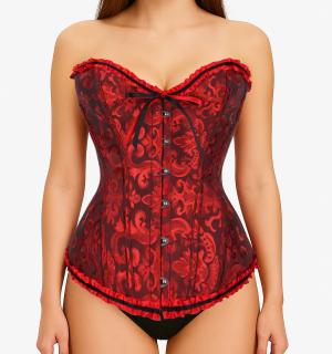 Corset bustier rouge à agrafes et lassets gothique à motifs taille S