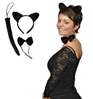 Set chat noir avec oreilles queue et noeud papillon