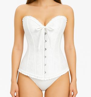 Corset bustier blanc à agrafes et lassets gothique à motifs taille S