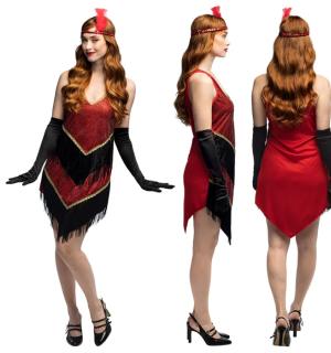 Robe charleston rouge avec franges noires taille M/L