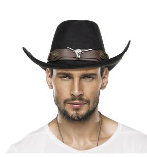 Chapeau de cow-boy noir imitation daim avec bandeau de qualité