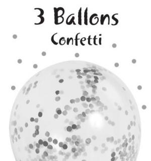Sachet 3 ballons confettis couleur argent
