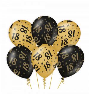 6 ballons anniversaire 18 ans or et noir 30cm