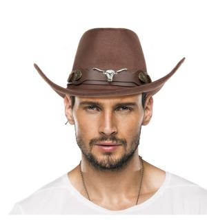 Chapeau de cow-boy marron imitation daim avec bandeau de qualité